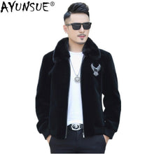 Load image into Gallery viewer, Natural Wool Fur Coat Winter Jacket Men Natural Mink Fur Collar
